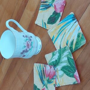 Fine Bone China Coffee Mug & 4 Hamdmade Fabric Coasters